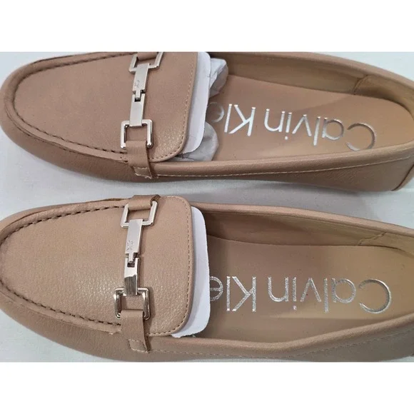 New Calvin Klein Reyna Tan Leather Loafers SilverBit DrivingMocs Womens 6.5M 273 - Picture 2 of 6